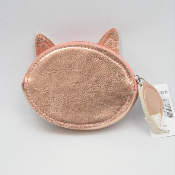 Fox Shaped Coin Purse Metallic Rose Gold White Faux Leather - Picture 2 of 2